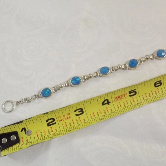 Mexican Blue Fire Opal 925 Sterling Silver Link Bracelet - Picture 9 of 10